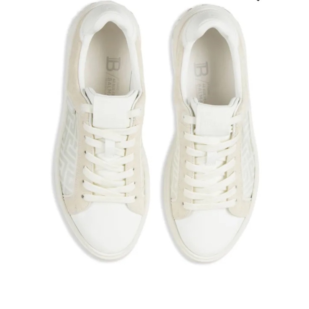 Balmain B Court Monogram Sneakers in White Cream